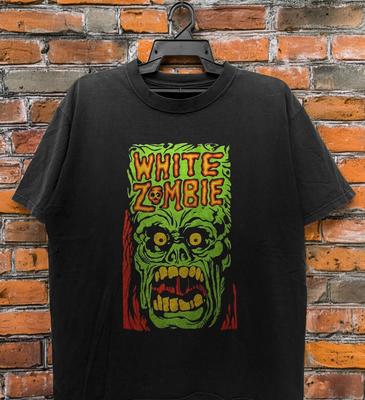 White Zombie Neon Zombie Gesicht Horror Band T-Shirt Unisex Schwarzes Baumwoll-T-Shirt