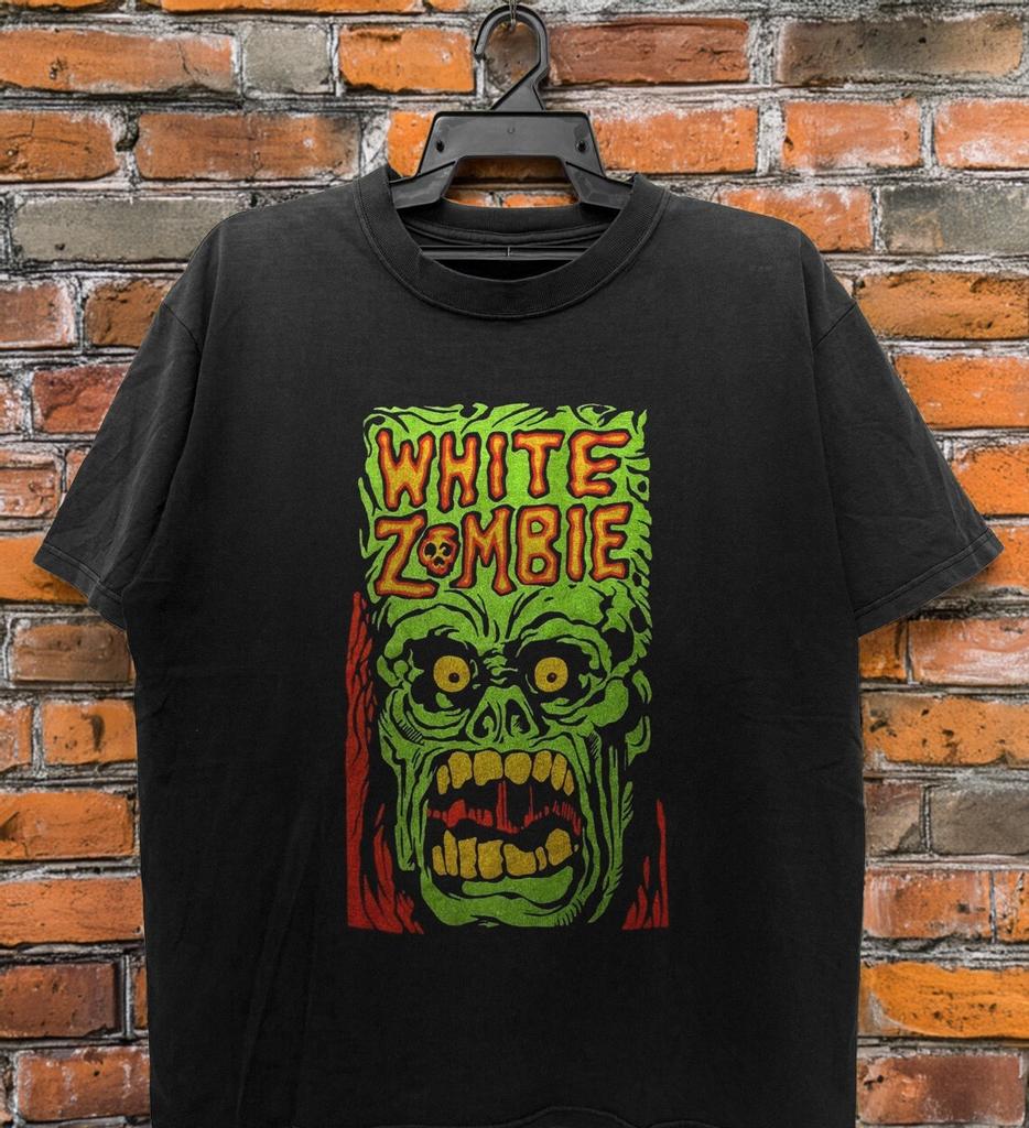 T-shirt Horror Band White Zombie Neon Zombie Face Unisex Cotone Nero