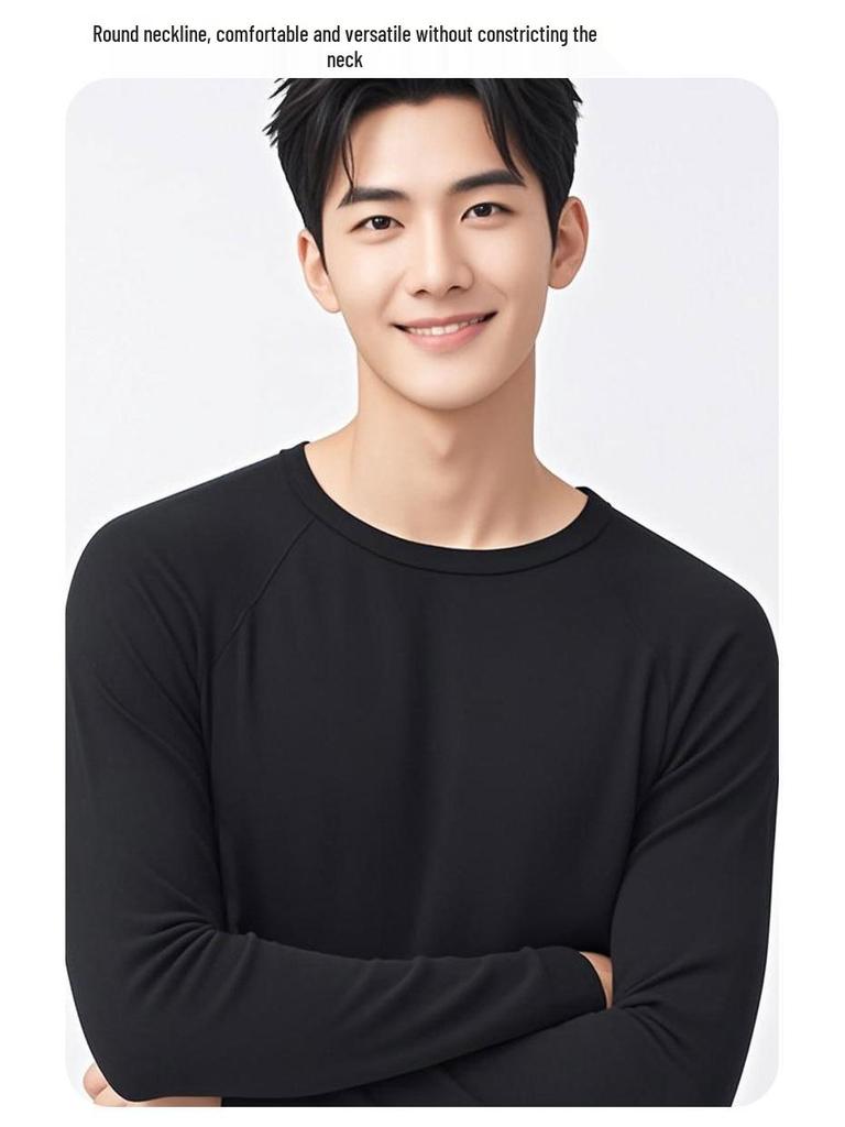 Men's Wool Air Layer Sporty Raglan T-Shirt - Warm Korean Style Cold-Proof Base Layer