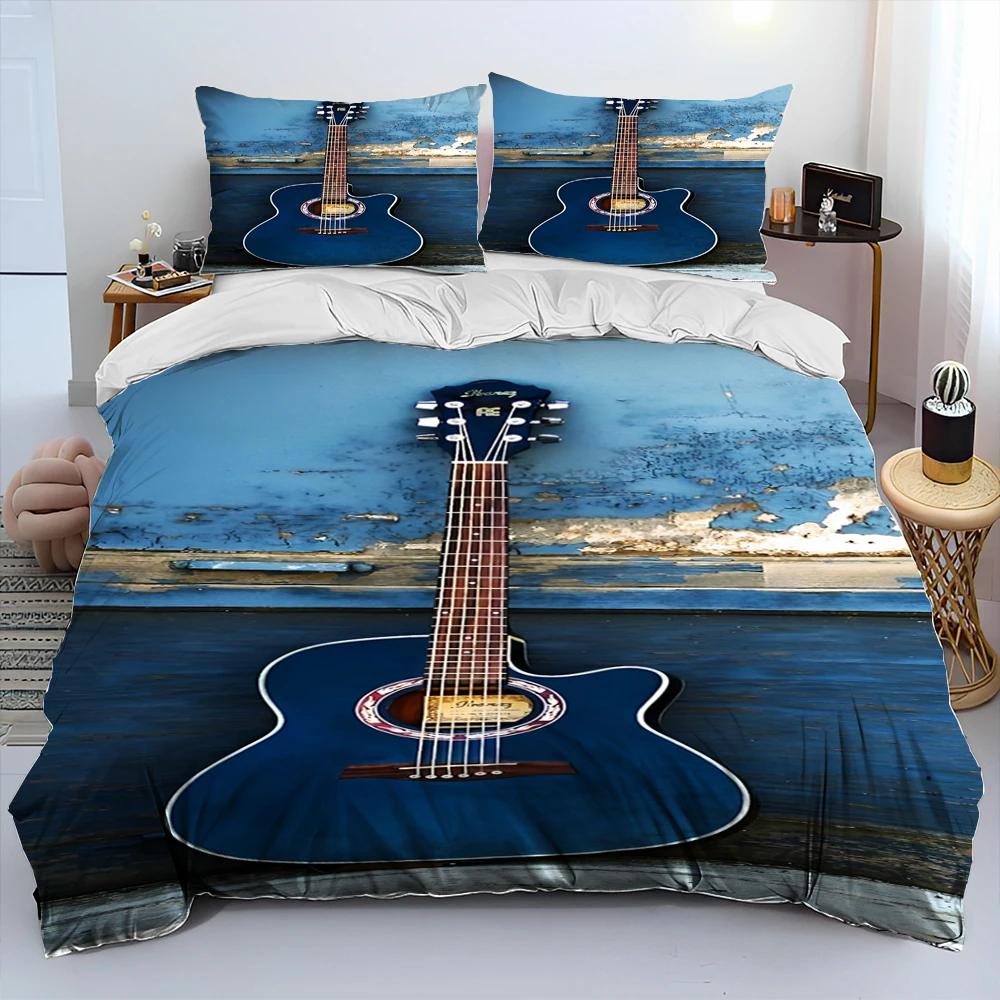 3D Klasyczna Gitara Elektryczna Gitara Pościel Zestaw, Poszewka na kołdrę Zestaw Poszewka na poduszkę, King Queen Size Pościel Zestaw