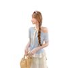 Summer slanted shoulder short-sleeved front shoulder versatile and thin top women's sweet and fresh hem polka dot ruffle edge design T-shirt
