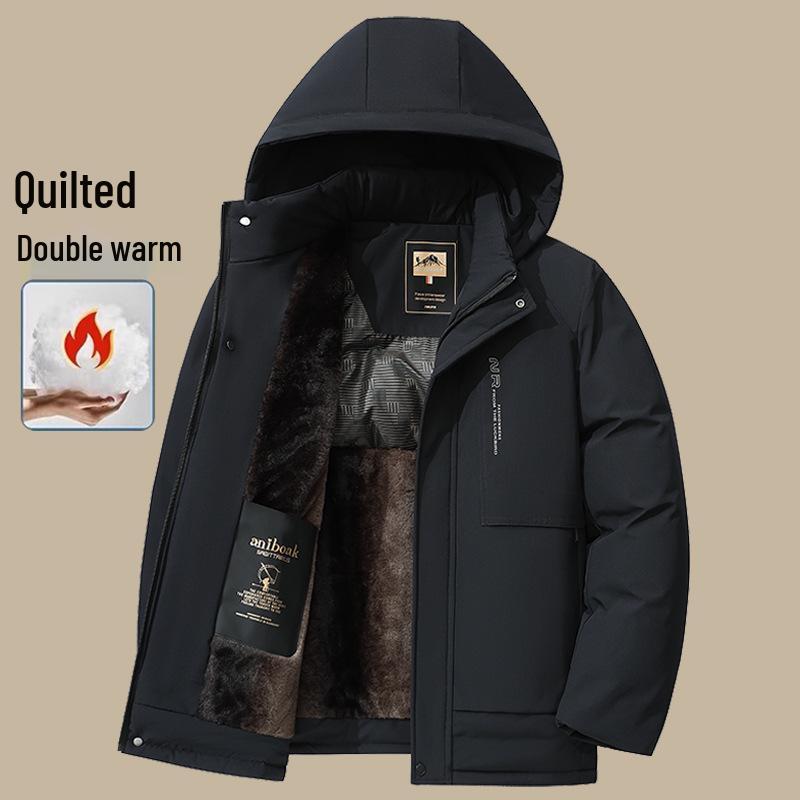 

Men s Winter Warm Cotton-Padded Coat, Velvet-Enhanced, Thickened, Dad s Style, Cold-Proof Jacket for Middle-Aged and Elderly. 2XL (60-70 kg)