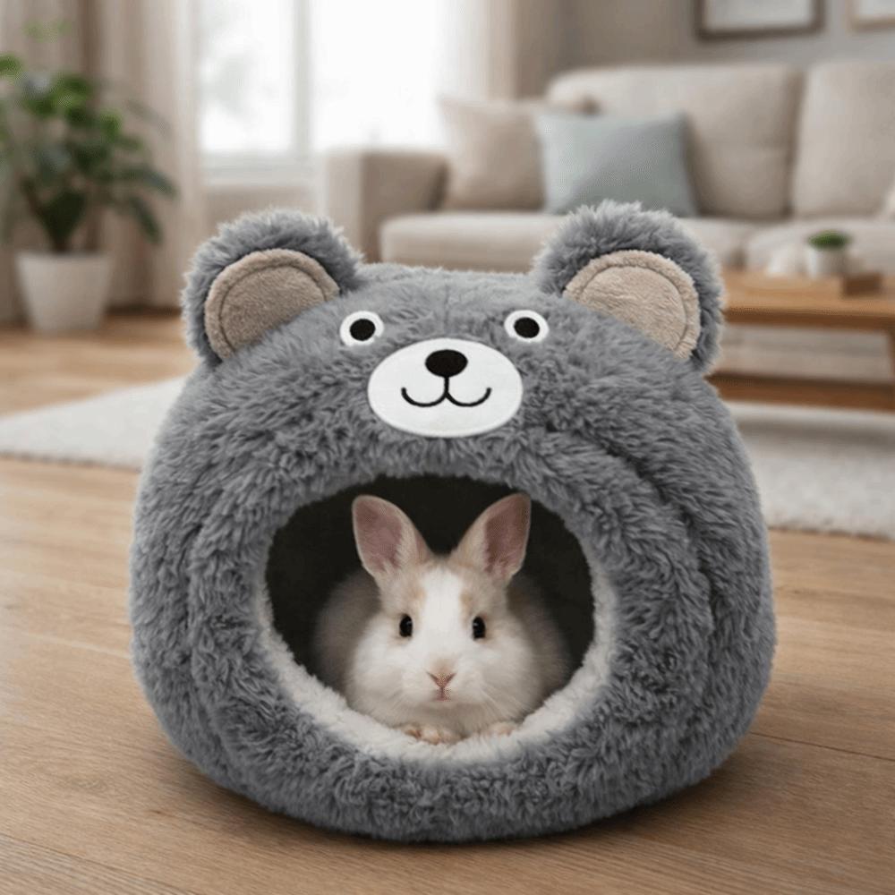 Cute Cartoon Hamster Warm Nest Semi-enclosed Bear Shape Guinea Pig House Soft Hamster Cotton Nest for Small Animal