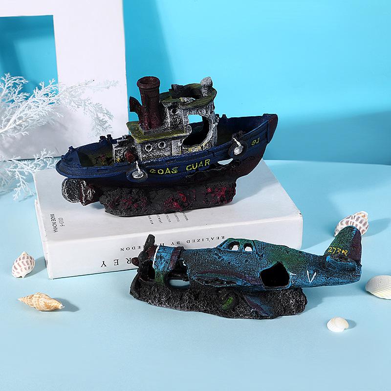 Personalisierte Aquariendekoration: Altes Fischboot Wrack Harz Ornament für Aquarium Landschaftsgestaltung