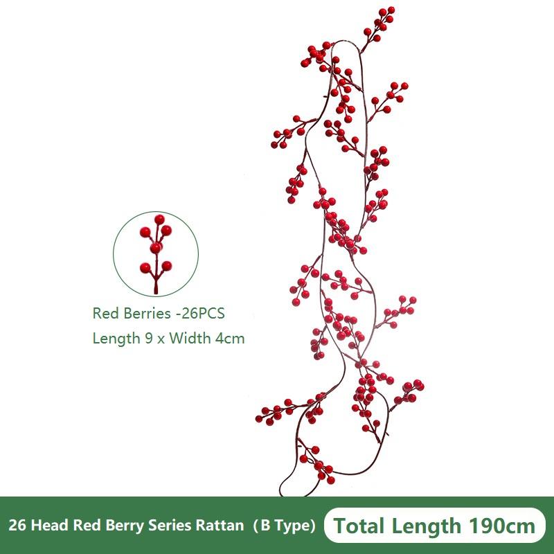 175/190/195 см Красная Ягода Рождественская Гирлянда Декор Искусственная Гирлянда Свадебные Цветы Аксессуар Домашний Декор Рождество Новогодние Подарки No Lights