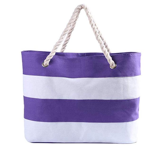 Borsa a Spalla in Corda di Canapa e Tela Super Minimalista Versatile - Ecologica, Design a Strisce da Spiaggia Patchwork