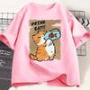 Fun Cat Eating Fish Printed Summer Tshirt Womens Round Neck Tshirt Casual Short Sleeve Fashion Top Womens Clothing