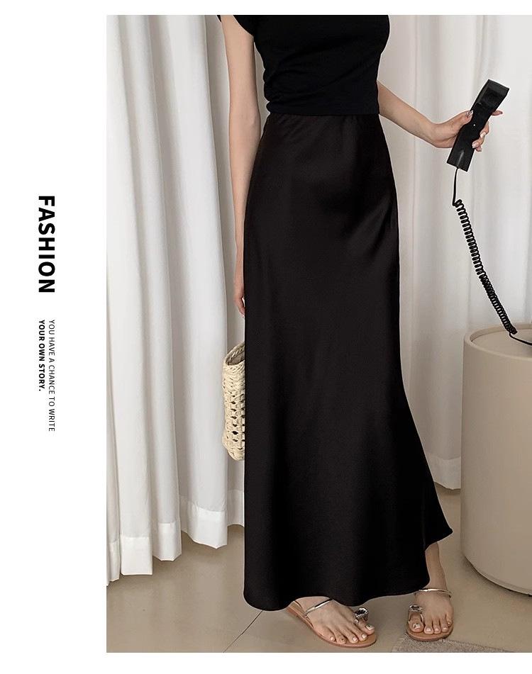 Damska spódnica satynowa z wysokim stanem typu rybka - Wiosna 2024