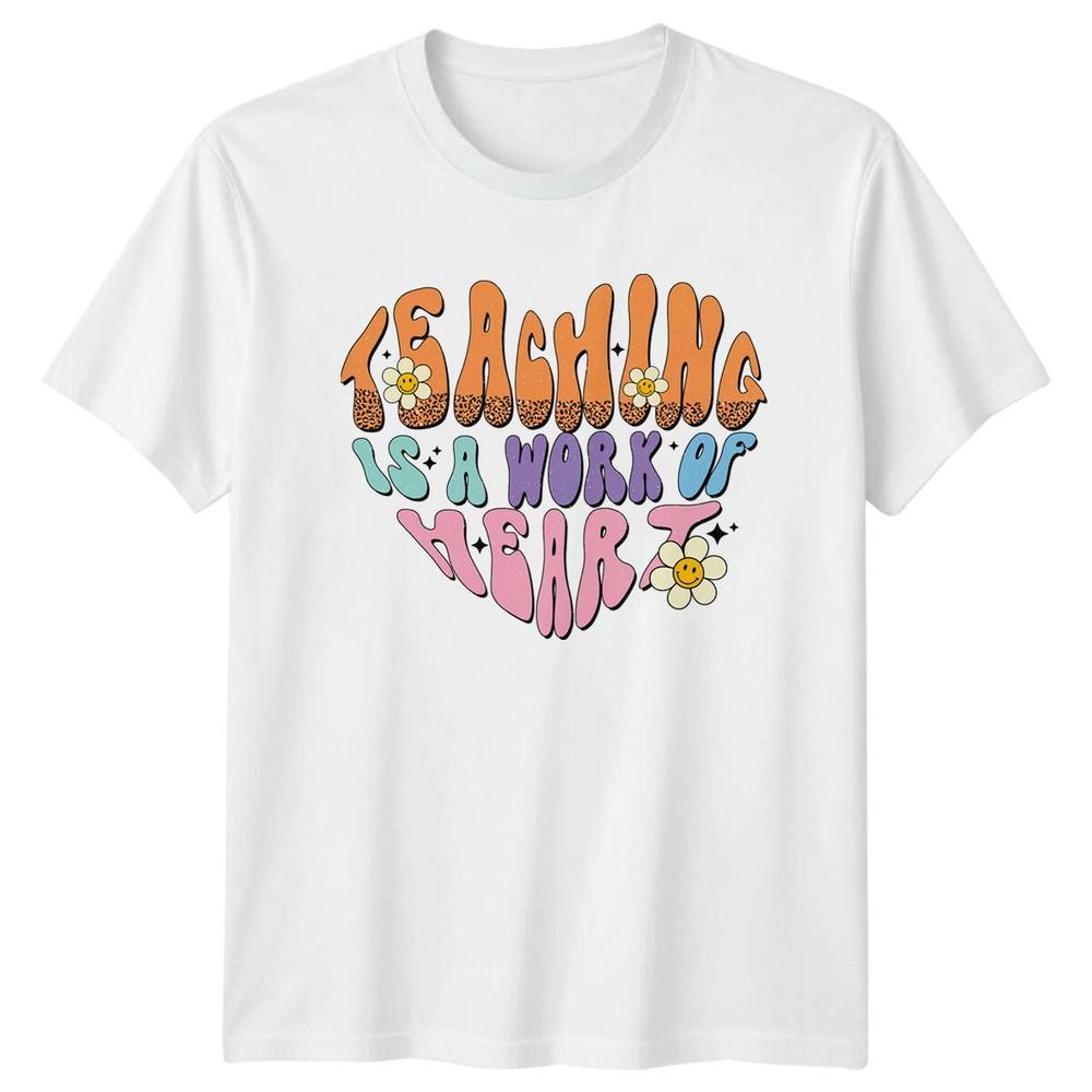 Teaching Is A Work Of Heart Teacher TShirt Floral Retro Style S