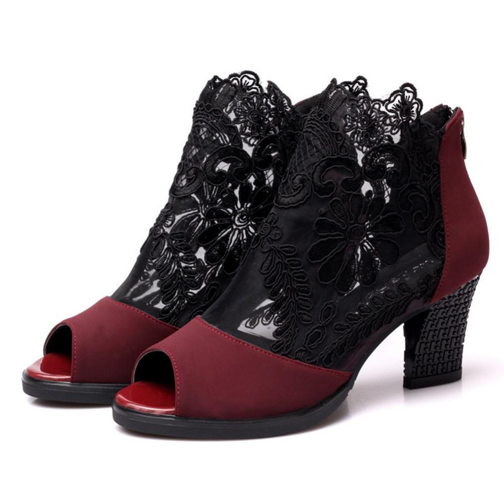 

Large Size Mesh Shoes Thick-heeled Lace Fishbill Women s Sandals EU34/CN35 червоний
