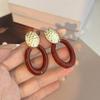 Silver Needle Wine Red Hong Kong Style Geometric Earrings: Elegant High-Class Women's Ear Jewelry