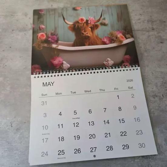 Highland Cow Calendar 2026 Scottish Cow Wall Calendar Hanging Monthly Planner Animal