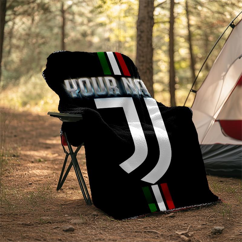 1pc Personalized Name Juventus Theme Blanket - Digital Print, Polyester, Cozy for All Seasons, Perfect for Outdoor, and Travel