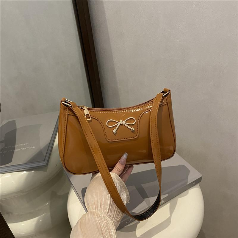 Retro Bow Women Pu Leather Shoulder Bags Simple Solid Color Ladies Underarm Bag Purse Lightweight Portable Female Phe Handbags