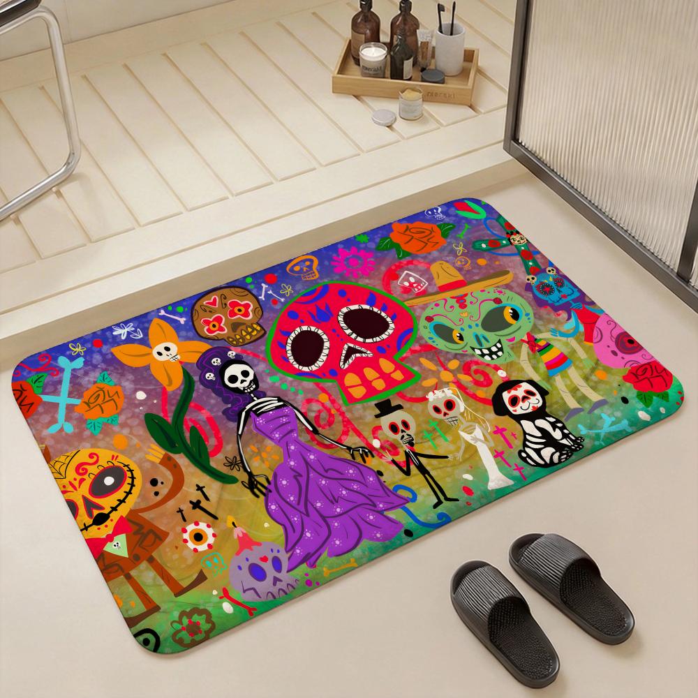 Dia De Muertos Design Art Floor Mat Eco  Flannel Doormat Non Slip Odorless Indoor Floor Rug Soft Short Plush Home Mat