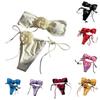 European and American Solid Color Rose Tube Top Bikini Drawstring Strap Split Swimsuit