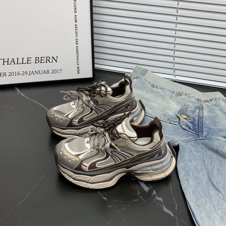 European Station Dad Shoes Mesh Shoes Breathable Leather 2025 Autumn and Winter Velvet Platform Casual Sports Shoes Women's Shoes