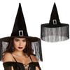 Black Halloween Witch Hats Lace Tassel Wizard Cap Portable   Performance Props