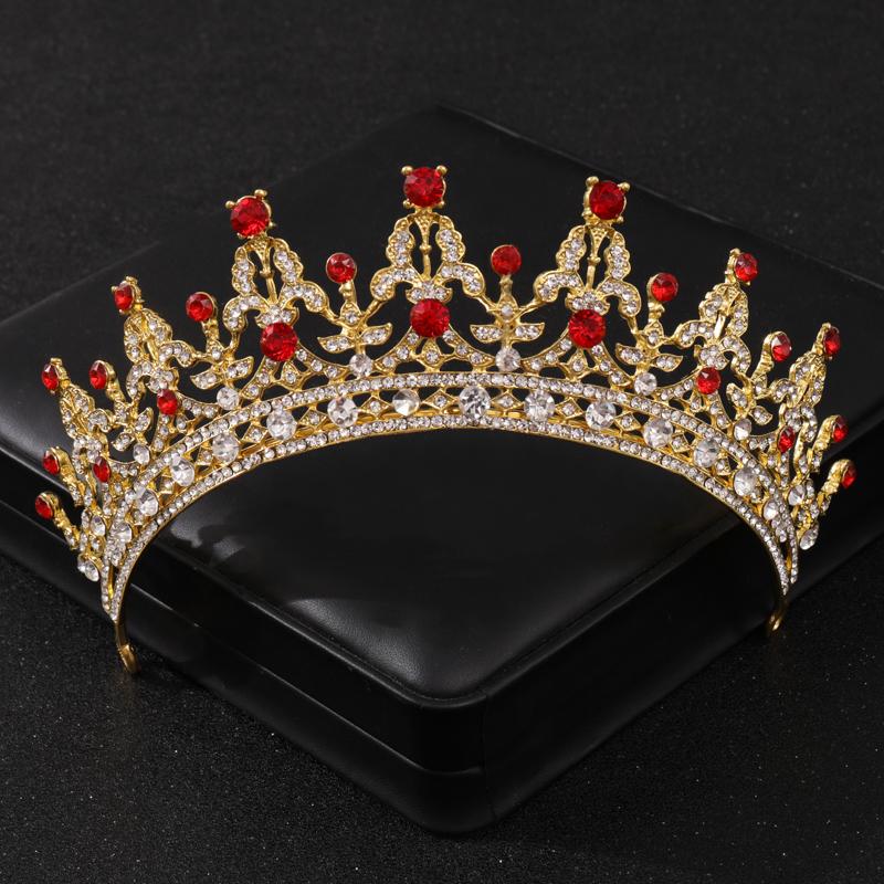 Baroque Red Crystal Tiaras and Crowns Prom Rhinestone Bridal Diadem Crown Taira for Women Wedding Hair Accessories Jewelry Crown