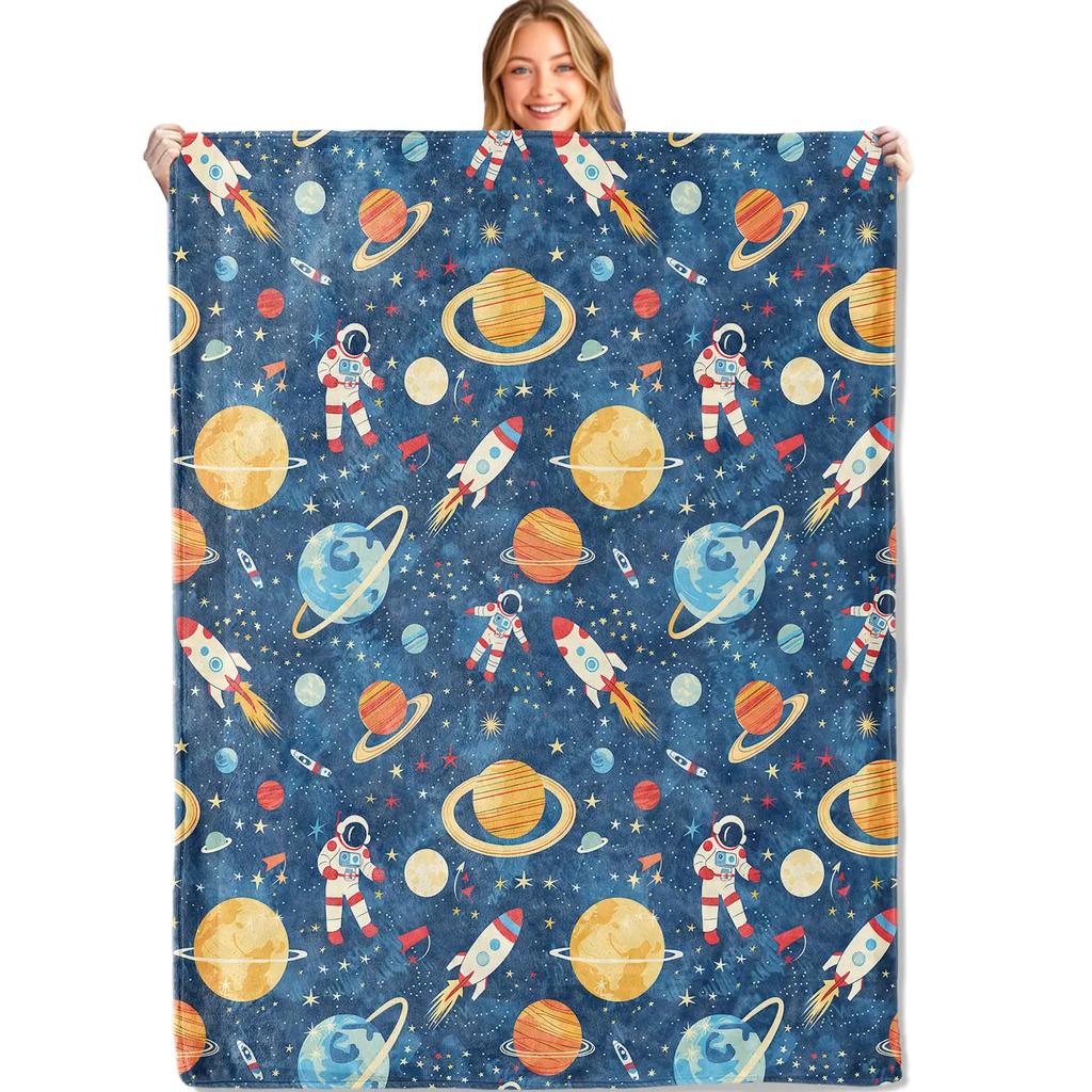 Astronaut Space Blanket, Fleece Flannel Blanket, Cozy Plush Blanket Warm Air Conditioning Blanket for Sofa, Bedroom, Office, Bed