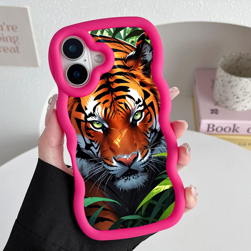 Tiger Neon Golfrand TPU Mobiele Telefoonhoesje voor iPhone 17 16 15 14 13 12 11 Air Pro Max Plus Kleurrijke Cover