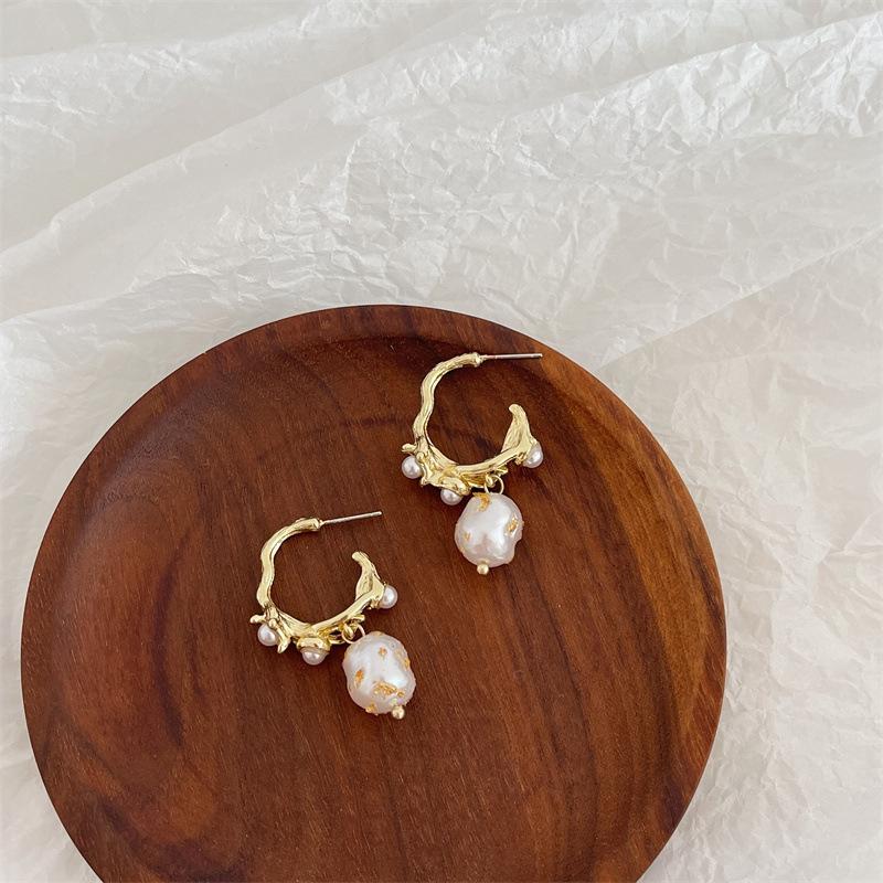 

Нишевые серьги Senior Sense в стиле французского ретро с инкрустацией из золотой фольги и каплями воды C-образной формы