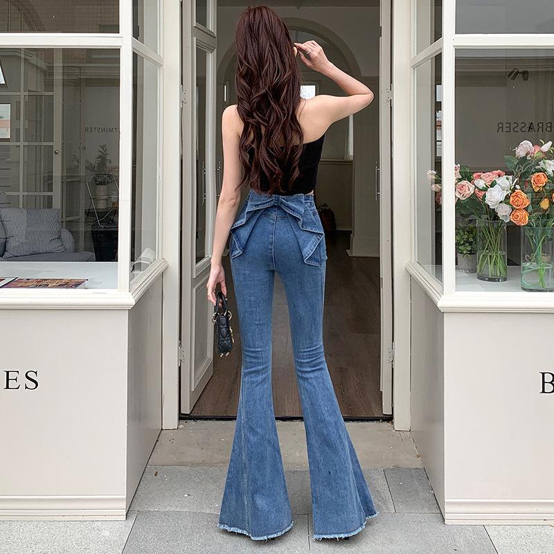 Three-dimensional Bow Flared Jeans for Women, New Autumn 2026 Model, High-waisted, Stretchy, Slimming, Butt-lifting Bell-bottom Pants
