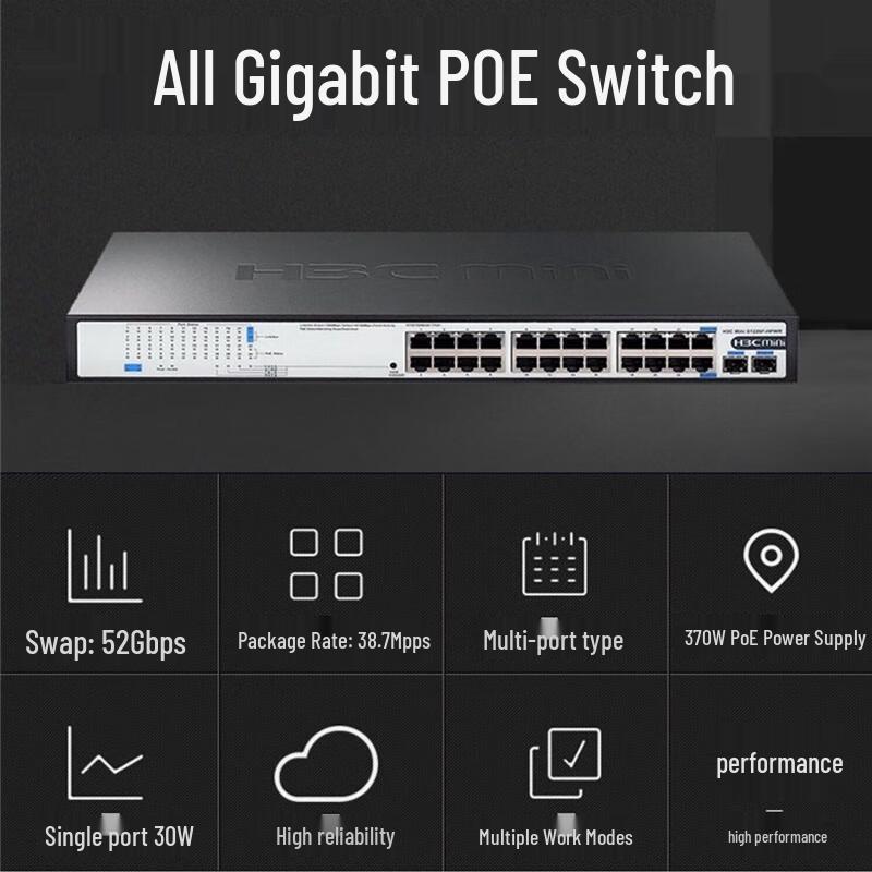 H3C S1226F-HPWR 26-Port Gigabit Unmanaged PoE Switch