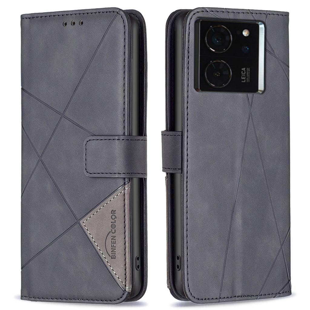 BINFEN COLOR For Xiaomi 14T Pro Phone Cases Wallet Stand Geometry Imprint Leather Cover
