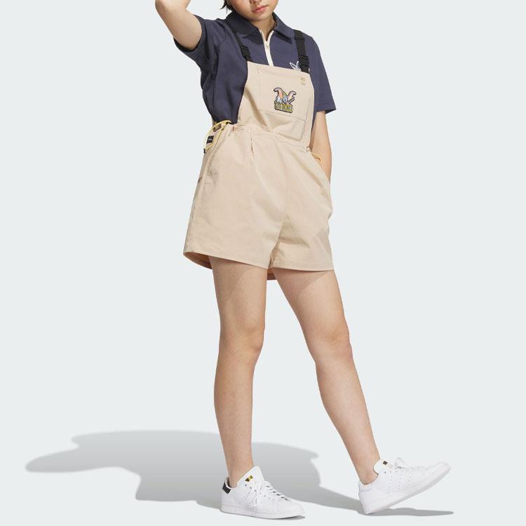 Adidas Originals X Disney Dumbo Embroidered Cartoon Pattern Suspenders Shorts Women Bottoms Magic-Light-Brown IN1056