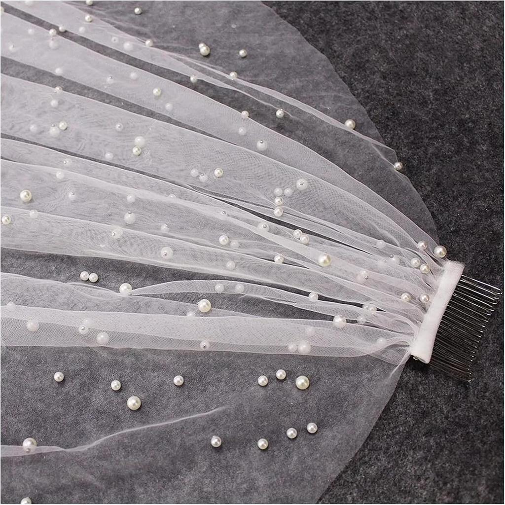 White Pearl Bride Veil Long Bridal Pearl Veils with Hair Comb Wedding Accessories for Women Girls White 1 Tier for Wedding Engagement Bachelorette
