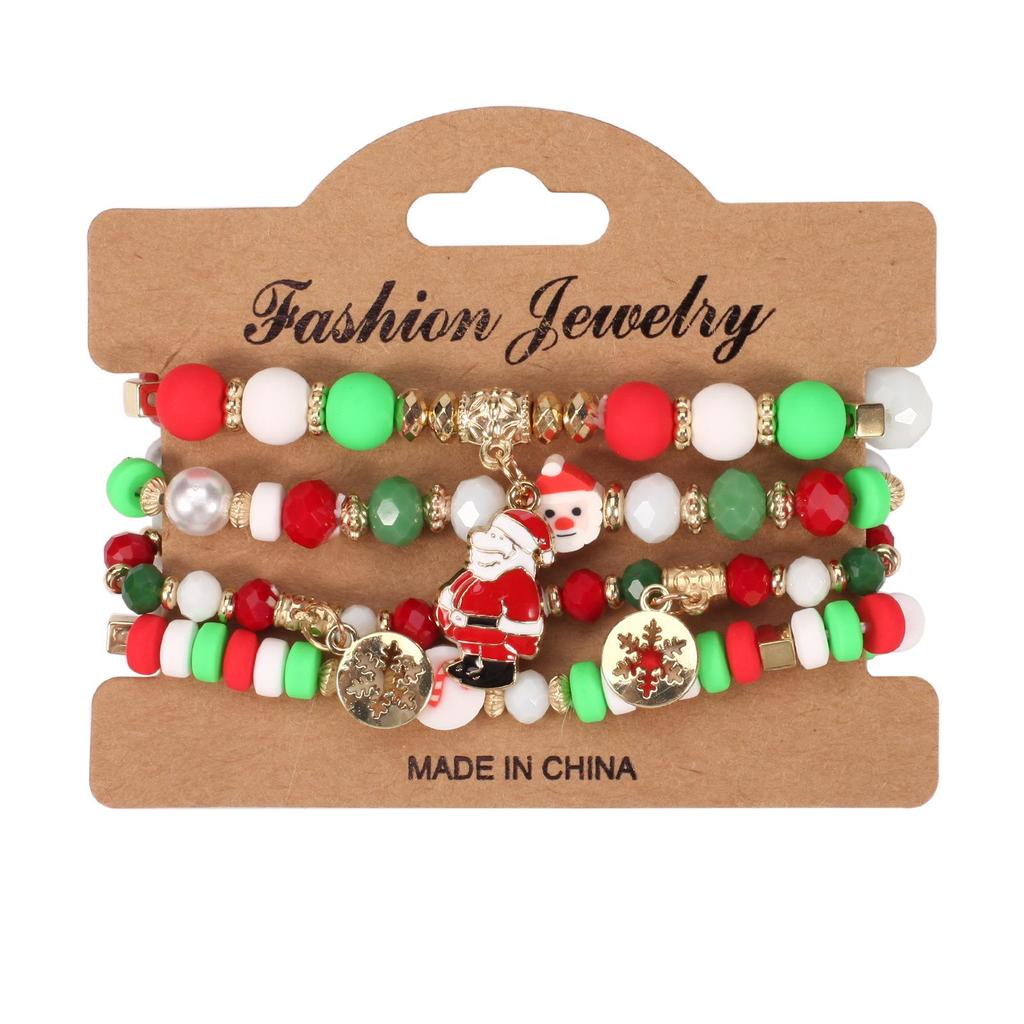 Christmas Charm Bracelet with Snowman, Tree, Santa, and Deer Pendants