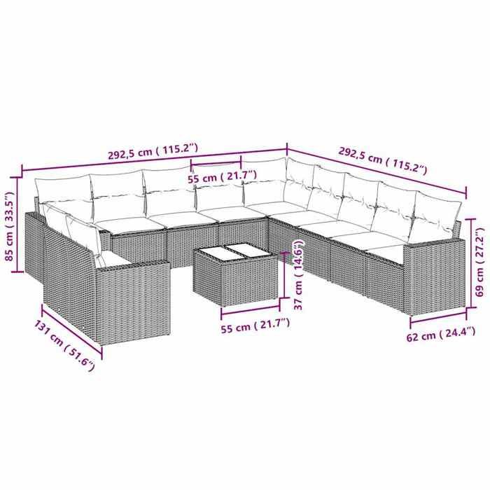 VidaXL Garden Lounge Set with Cushions 13 Pcs, Sofas with Adjustable Feet, Outdoor Furniture Set Patio Terrace, 3223895