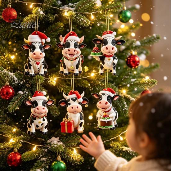 Decorative Ornaments for Backpacks Keys Christmas Cow Ornament Advent Calendar 2026, 24 Days 2D Acrylic Hanging Pendant Creative Holiday Gift