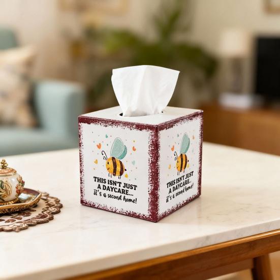 Cute Watercolor Animal Art Organizer Iron Square Tissue Box, Bee And Bird Print Decorative Storage for Cafe Breakfast Holder, Pastoral