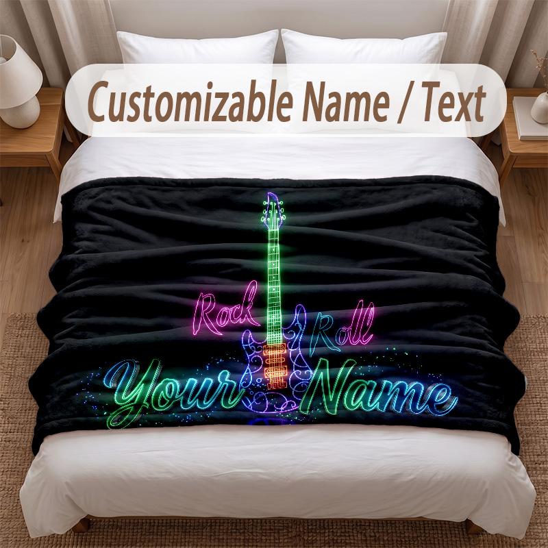 Musik Gitarre Thema Weiche Decke Personalisierter Benutzerdefinierter Name Text Druck Warme Decke Zuhause Sofa Schlafzimmer Dekor