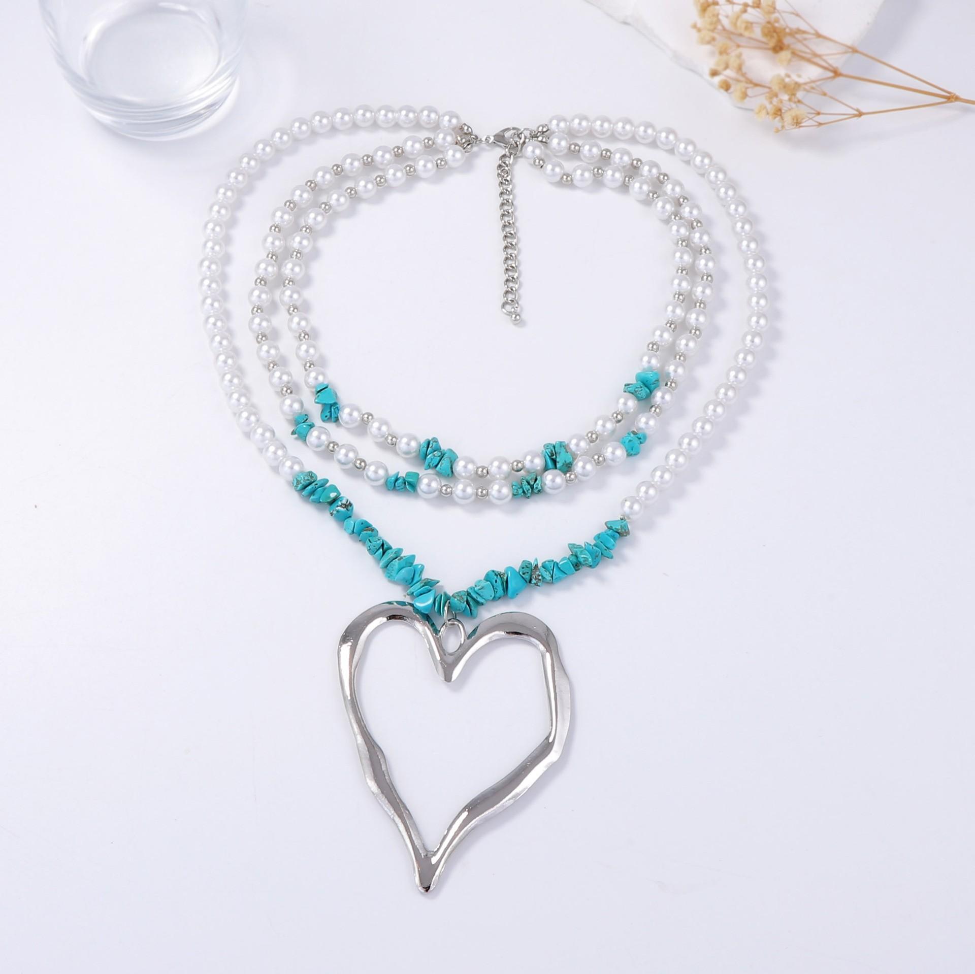 

Богемское бирюзовое полое ожерелье с жемчугом, многослойный дизайн, модное преувеличенное ожерелье