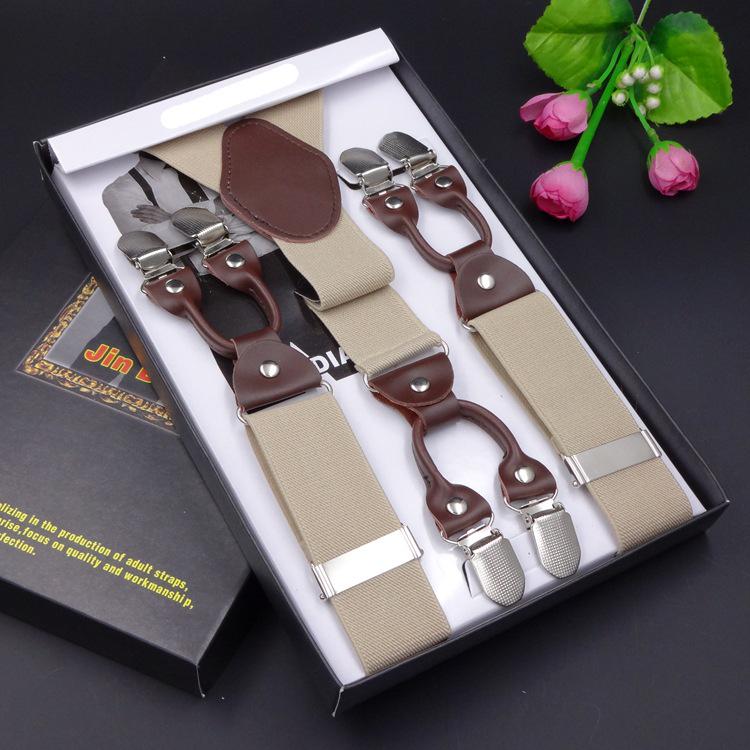 Men's Six-Clip Jacquard Wide Suspenders with Printed Webbing