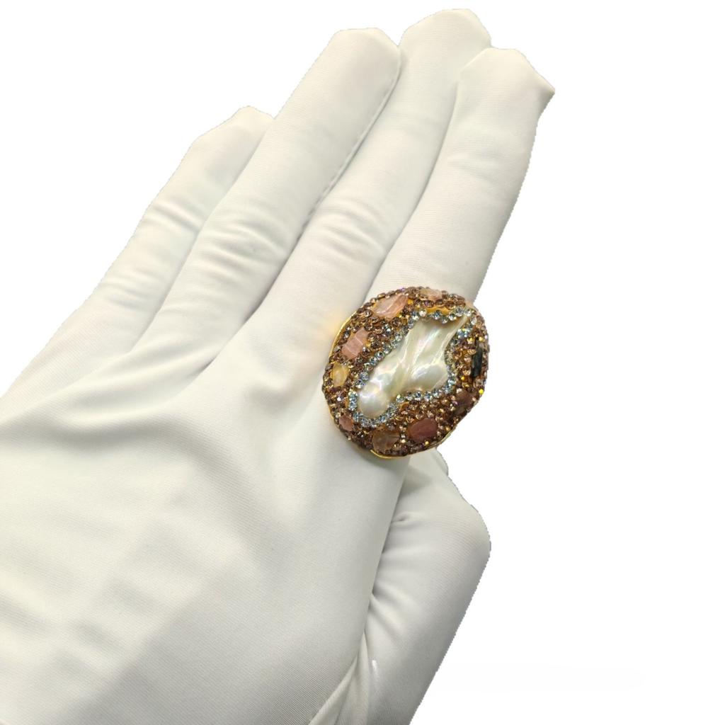 Natural Baroque freshwater pearl tourmaline inlaid four piece set, personalized medieval necklace, niche accessory