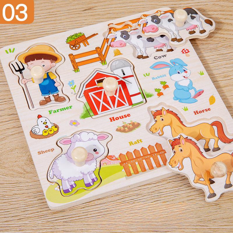 1 Set Cartoon Tier Verkehr Handgreifbretter Holzpuzzle Montessori Spielzeug für Kinder Frühes Lernen Lernspielzeug