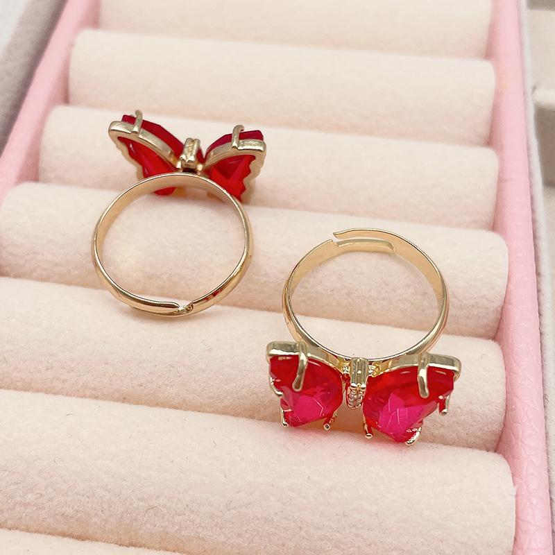 16 Colors Crystal Butterfly Ring Fashion Popular Women's Party Jewelry Charm Adjustable Ring Best Friend Gift Wedding Gift