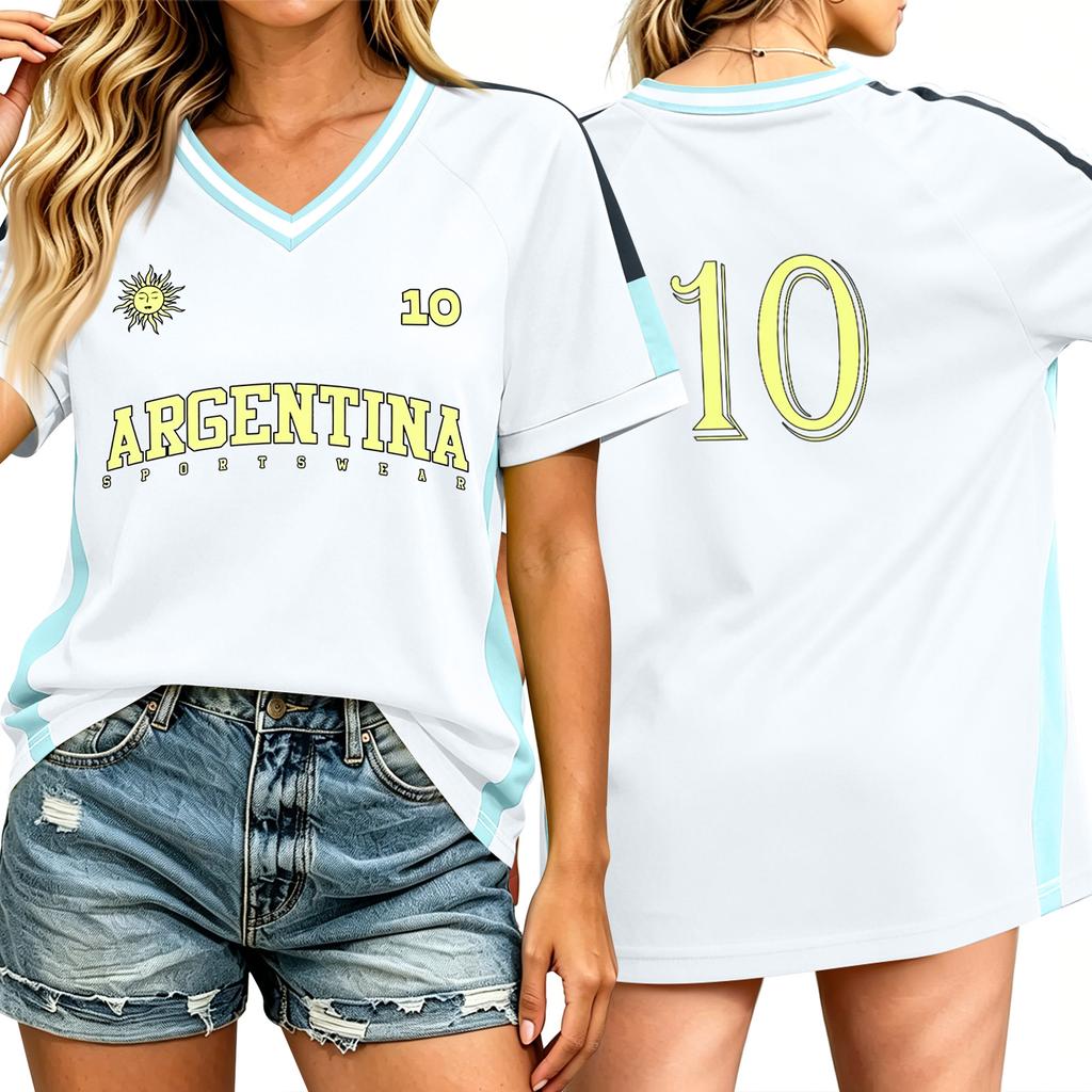 Casual V Neck Raglan Sleeve T Shirt Women Short Sleeve Letter Print Relaxed Fit Top for Sports Outdoor Activities