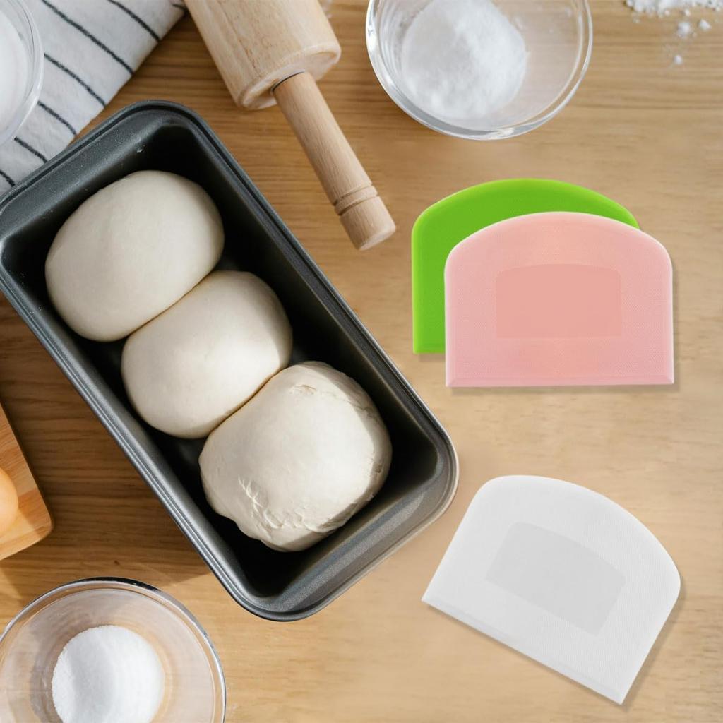 6 Pack Plastic Bench Scraper, Flexible Dough Scraper, Flexible Plastic Multipurpose Kitchen Pastry Cutter Tool, for Bread Cake Dough (White, Green,