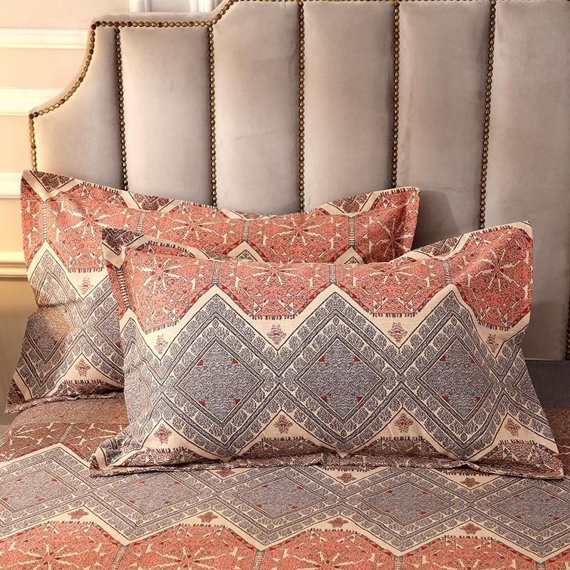 Vintage Geometric Pattern Bed Sheet Set 100% Cotton Luxury Classic Bedspread with 2 Pillowcases Queen King Size Bedding Set