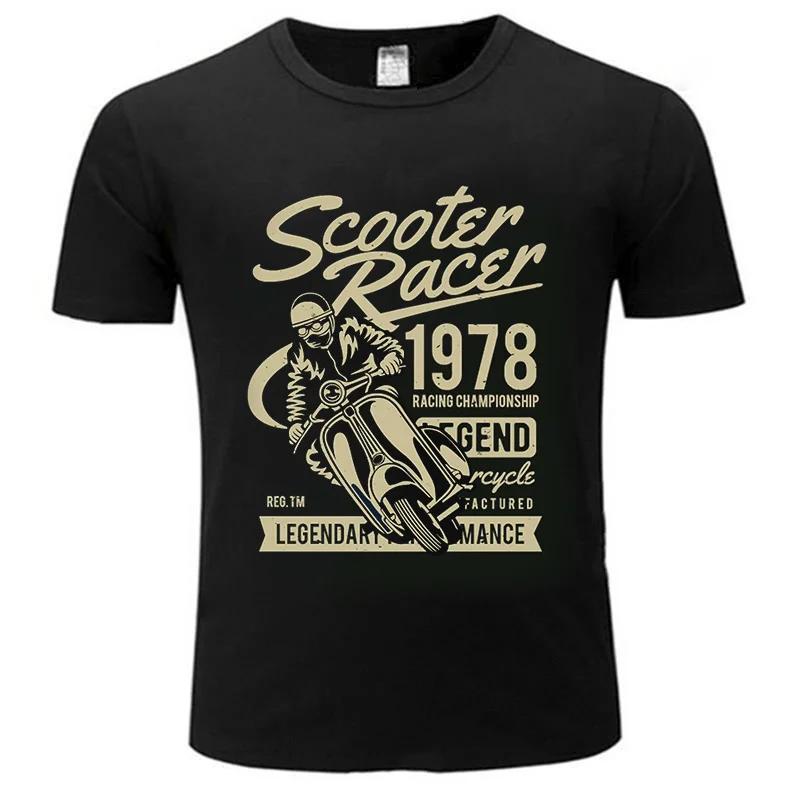 Streetwear Biker Men Cotton Classic T-shirt Motorbike Cool Fashion Big Size Tee Male Vintage Motorcycle Couple Top Unisex