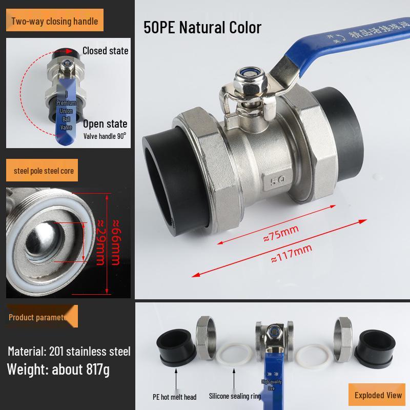 4-Point Double Union 20PPR Stainless Steel Ball Valve for Household Water Pipe Fittings