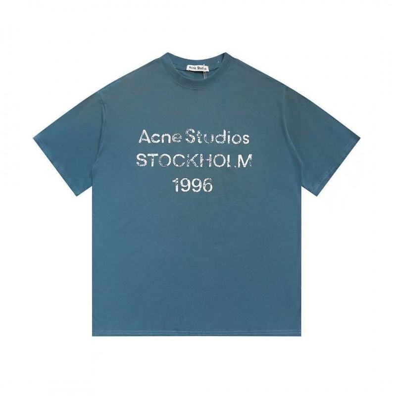 Unisex Vintage Gewassen Katoenen T-shirt Met Letterprint Tie-Dye Zoom Ronde Hals Losse Pasvorm Top