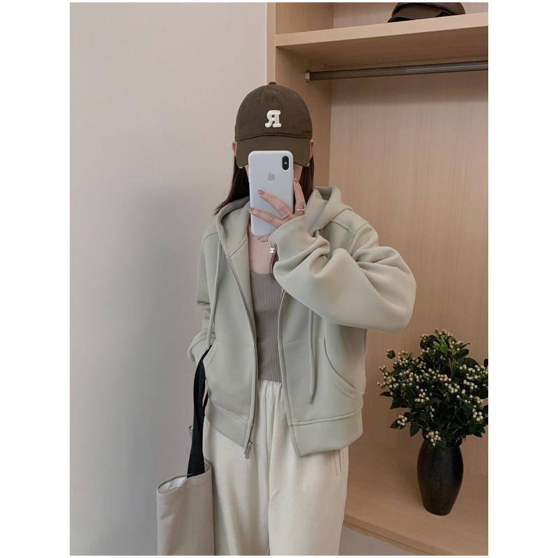 

Свитер с капюшоном Lino Solid Color, женский, осенний, минималистичный, свободные карманы, короткий кардиган, куртка, удобная, универсальная и модная M абрикосовый