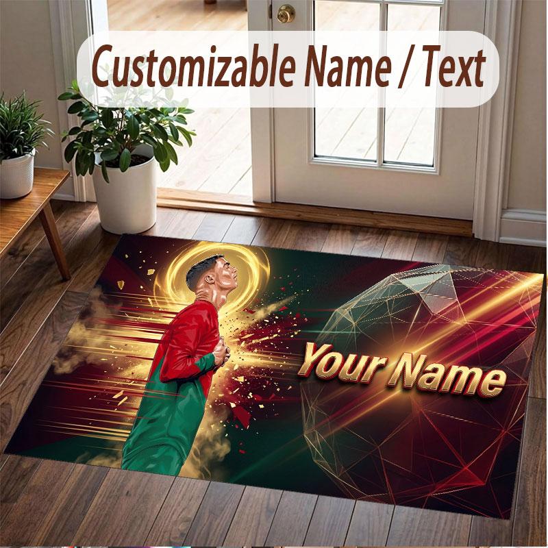 Custom Rug Cristiano Ronaldo Pattern Print Name Text Soft Non‑Slip Floor Carpet for Home Indoor Decoration