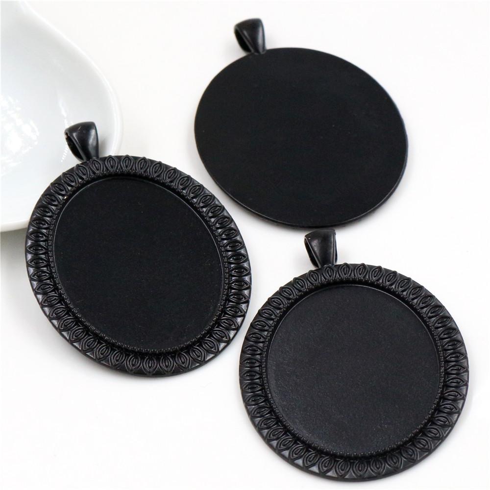 5pcs 30x40mm Inner Size Antique Silver Plated and Bronze and Black Cabochon Base Setting Charms Pendant